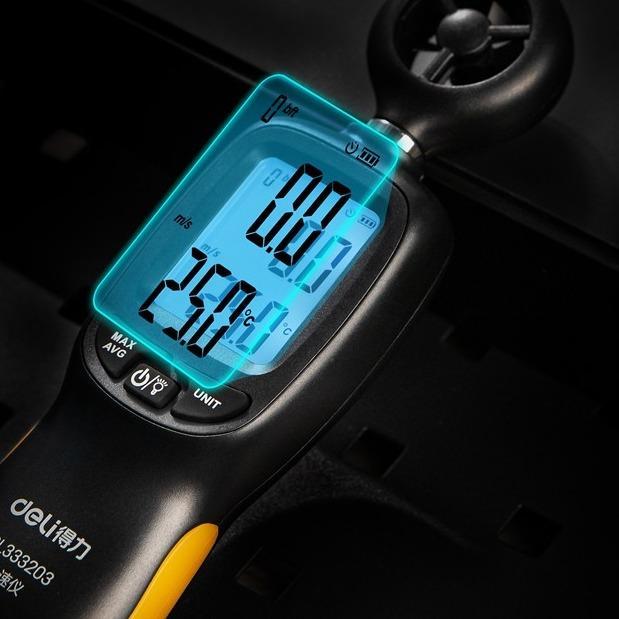 Deli Digital Anemometer Pengukur kecepatan angin Thermometer angin