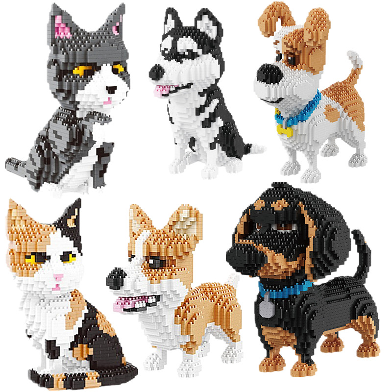 Micro-Particle Building Blocks for Children, Pet Dog and Cat Animal Assembly Model Ornaments, DIY