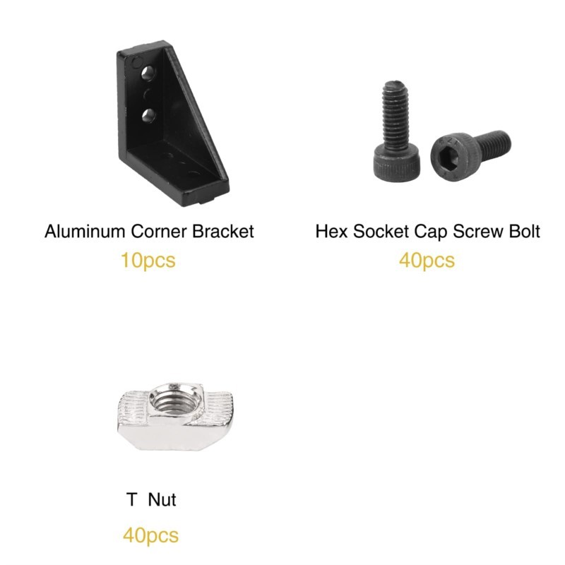 2020 2040 Series Aluminum Profile Connector Set 10pcs Corner Bracket + 40pcs M4 T-Slot Nuts + 40pc