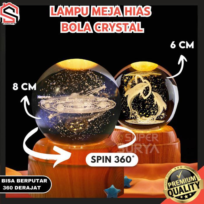 Lampu Hias Meja Kamar Tidur 3D Berputar 360 Bola Kristal LED Hadiah Unik Hiasan Meja Mini