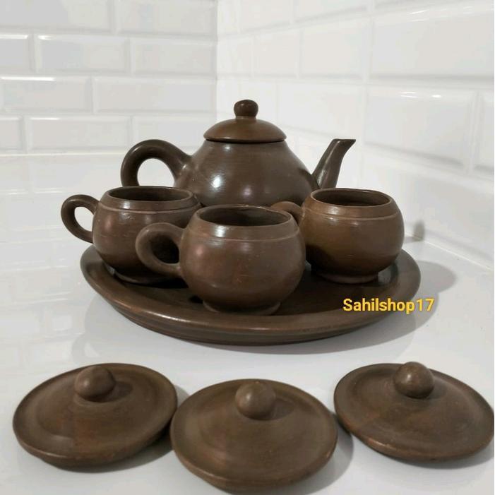 POCI HITAM TANAH LIAT SET POCI TANAH LIAT TEKO CANGKIR 3