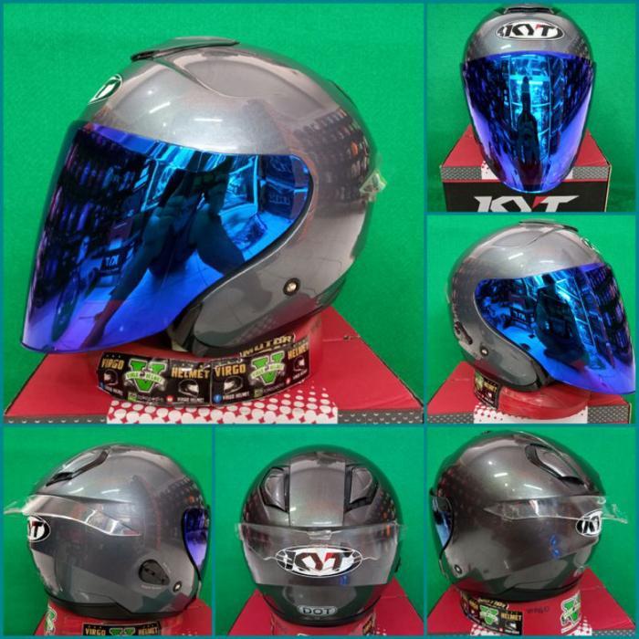 Kyt Helm Kyoto Solid Gunmetal+Visor Iridium+Spoiler Paket Ganteng