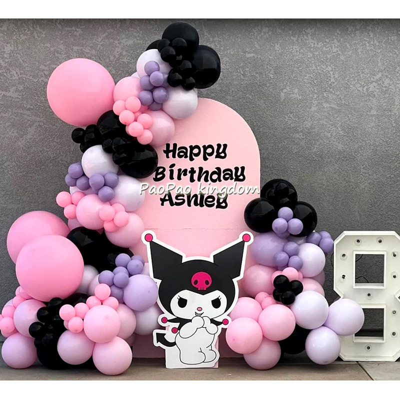 Cute Kuromi Cinnamoroll Arch Garland Balloon Set Number 1-9 Kids Birthday Party Decoration Pink Baby