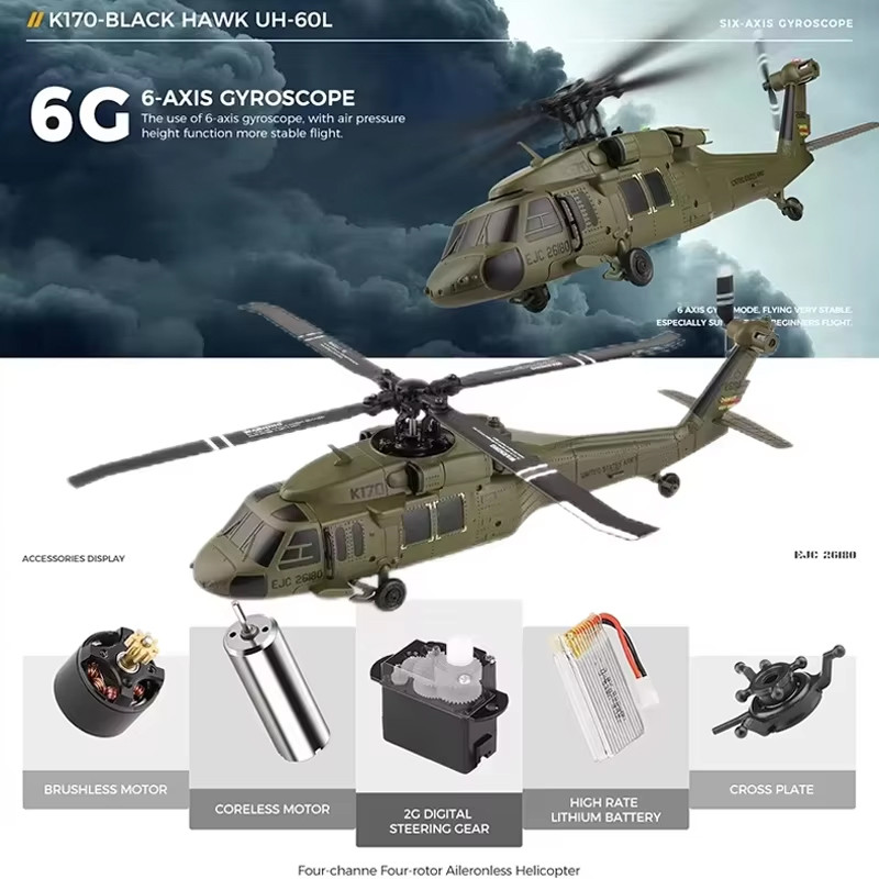 Wltoys K170 RC Helicopter UH-60L 4 Channel Remote Control brushless Helicopters with Gyro and LED