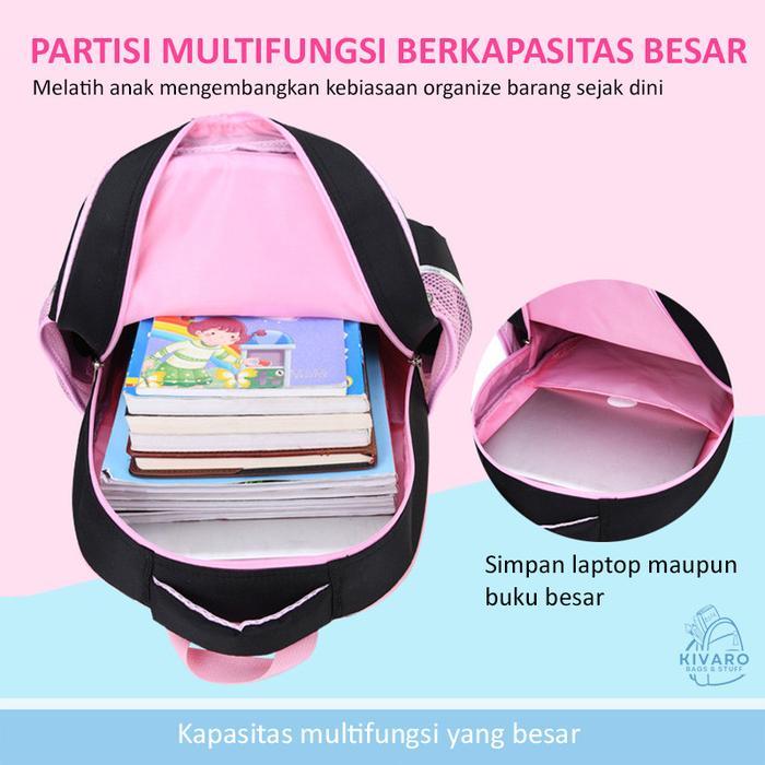 Tas Troli Roda Anak Perempuan Sd Bisa Lepas Pasang Cat Black Pink Dapat Slingbag & Kotak Pensil