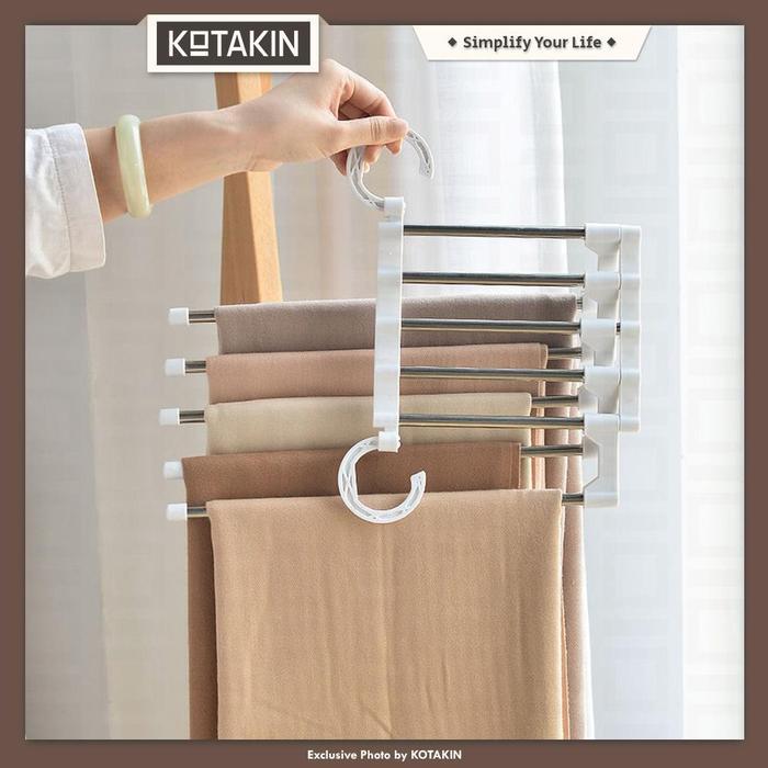KOTAKIN Hanger Lipat 5 Sekat Gantungan Pakaian Baju Jilbab Handuk Lipat Anti Slip Serbaguna