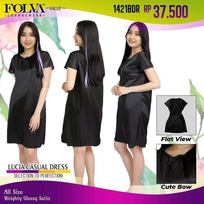 Folva Tanktop Dress Baju Rumah Satin 1421Bdr Hitam All Size