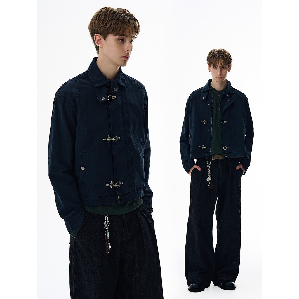 Y2k American Harajuku Retro Black Gothic High Street Aircraft Button Jacket Men And Women Korean