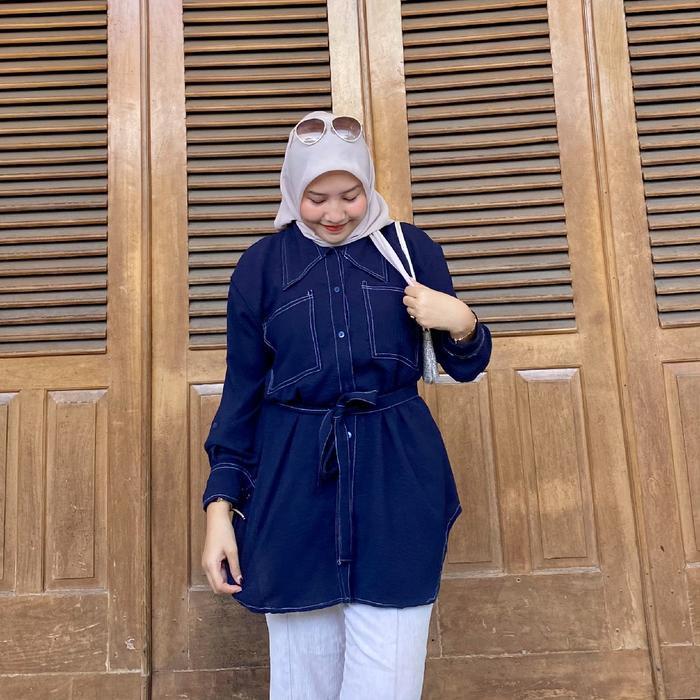 Zoey Tunik Free Belt Super Jumbo Ld 110-140 Bahan Crinkle Adem Jatuh Anti Kusut Atasan Airflow Pasti