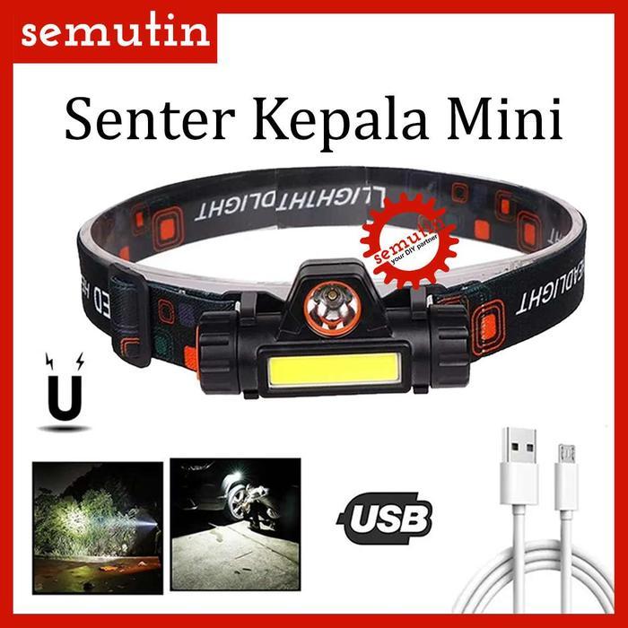 Kepala Senter Mini Led Cob E007X Sm / High Power Headlamp Magnet Cas Usb / Head Lamp Rechargeable