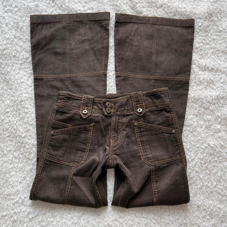 Y2K Brown Flared Jeans Womens Clothing Goth Multi Pockets Low Rise Denim Trousers Harajuku Hot Girl