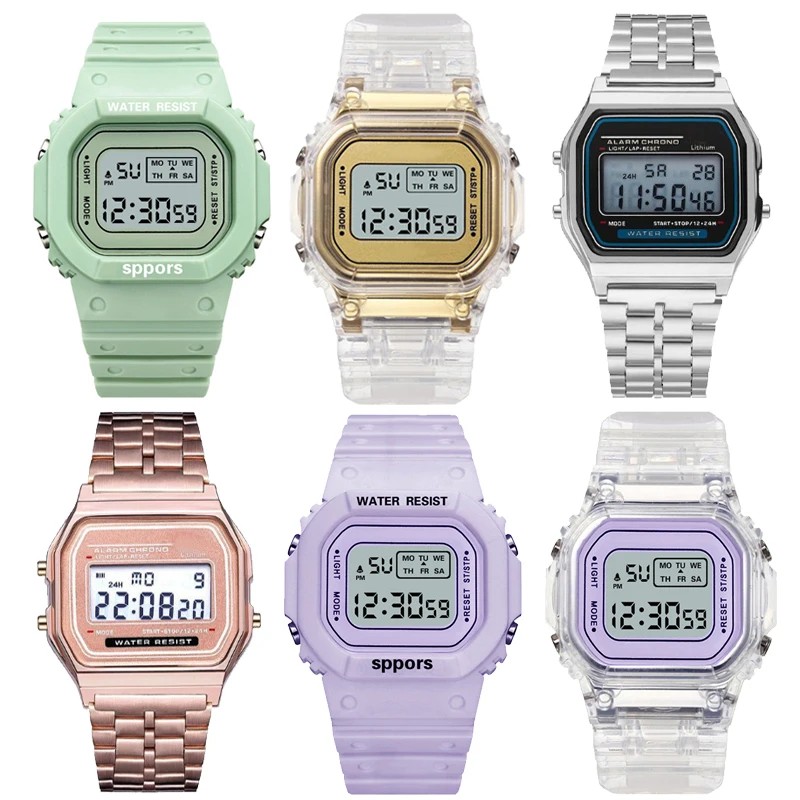 Pcv/F91W Steel Strap Watch Led Digital Watch Square Women Watches Vintage Sports Military Watches