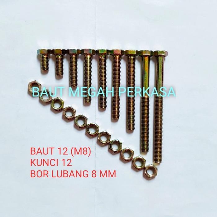 Baut Mur M8x100 / Baut 12 Panjang 10 cm KUNING