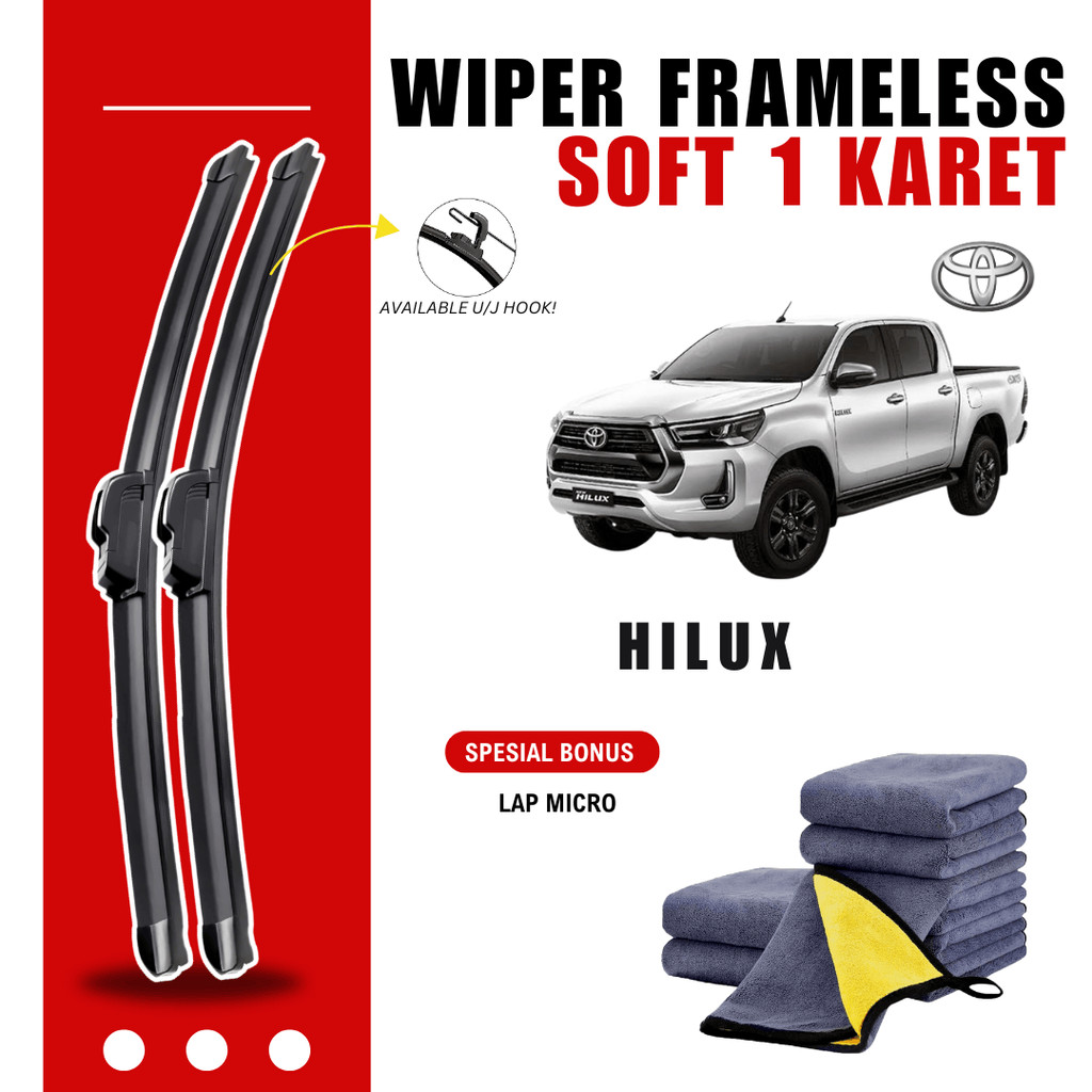 Wiper Toyota Hilux Frameless Kaca Depan Mobil Free Lap Microfiber