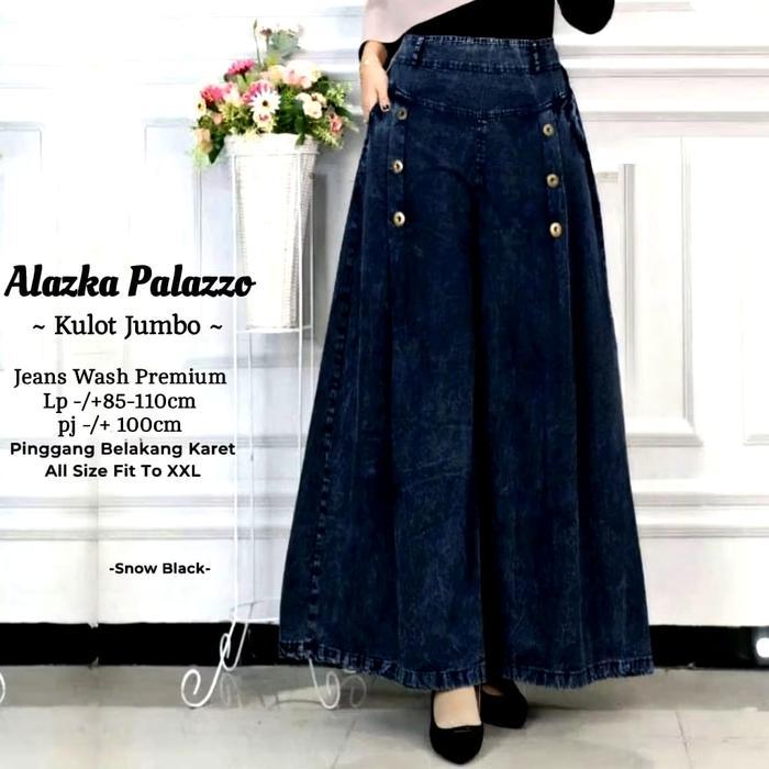Best Seller Alazka Palazzo Celana Kulot Jeans Jumbo Wanita Snow Black Bahan Lembut Nyaman Pinggang