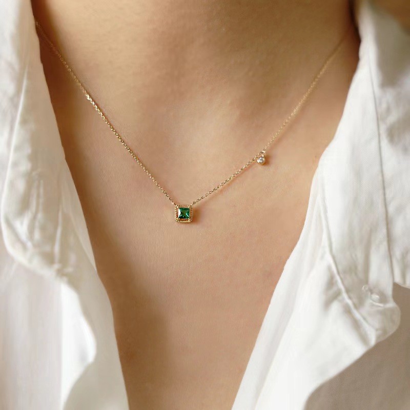 LGKGL Light Luxury 925 Sterling Silver Plated 14K Gold Zircon Square Choker Necklace Female
