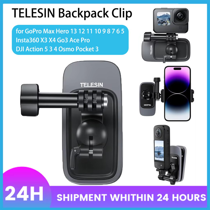 TELESIN Backpack Clip for GoPro/Insta360/DJI osmo nano 360 Rotation Magnetic Belt Shoulder Strap