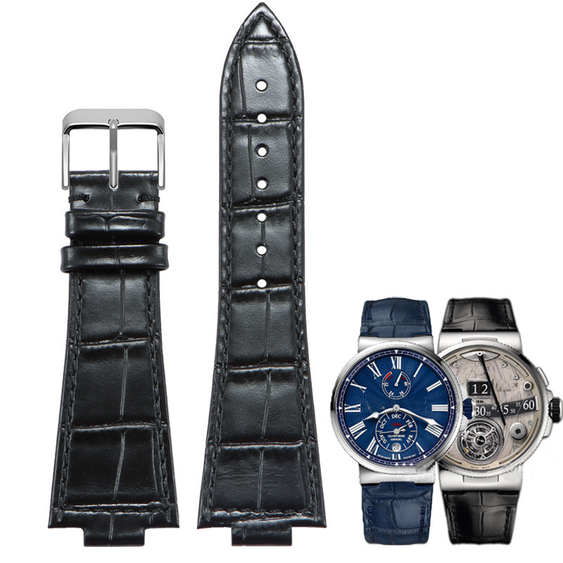 Convex Leather Watchband For Ulysse Nardin Marine 6300 263 6319 Men'S And Women'S Bracelet 24*12Mm