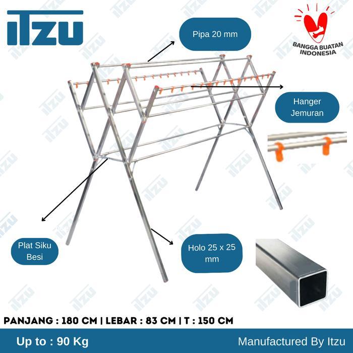 Jemuran Baju Stainless Tebal Kotak 9 Palang