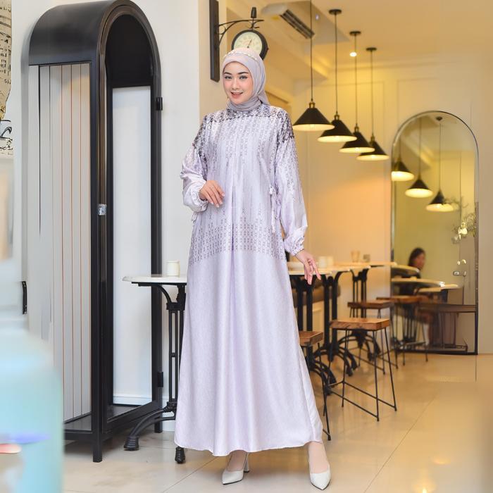Dress Bela Gamis Mewah Motif Printing Bunsui Freandly Silk Premium Dress Pesta Jumbo Lengan Wudhu