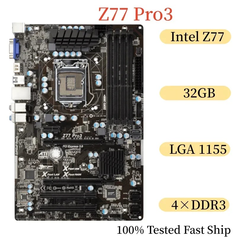 For ASRock Z77 Pro3 Motherboard 32GB LGA 1155 DDR3 ATX Mainboard 100% Tested Fast Ship