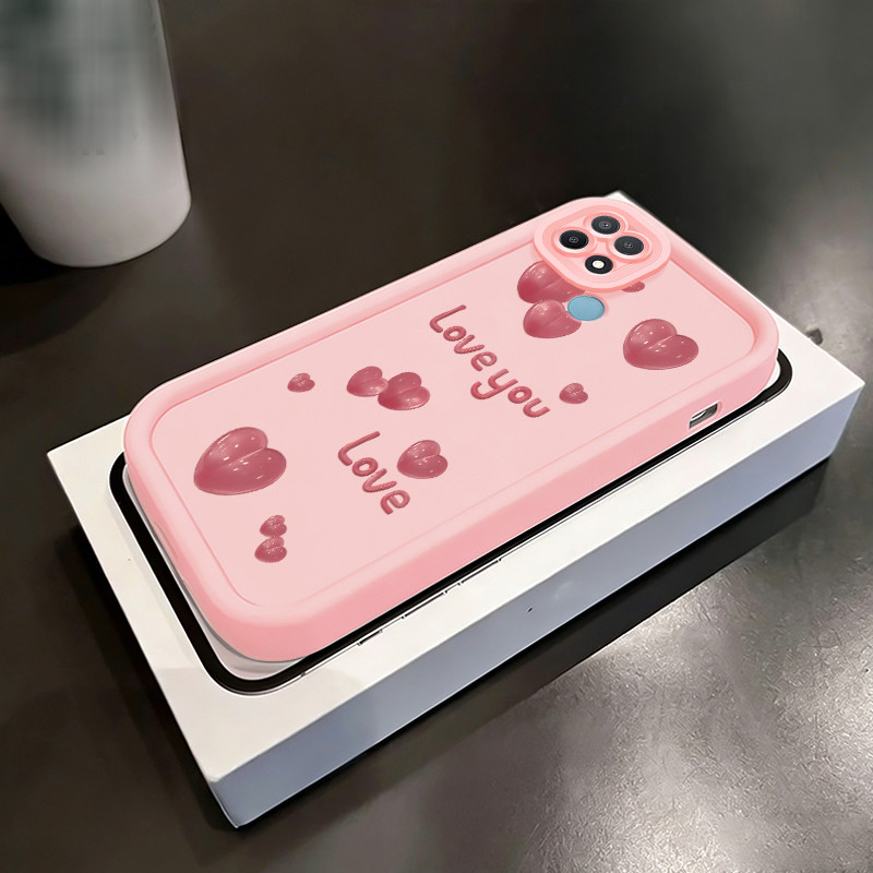 Casing Hp untuk OPPO A15 A15s A35 4G Case Hati Manis Berwarna Pink Kasing Silicone Full Cover Softca