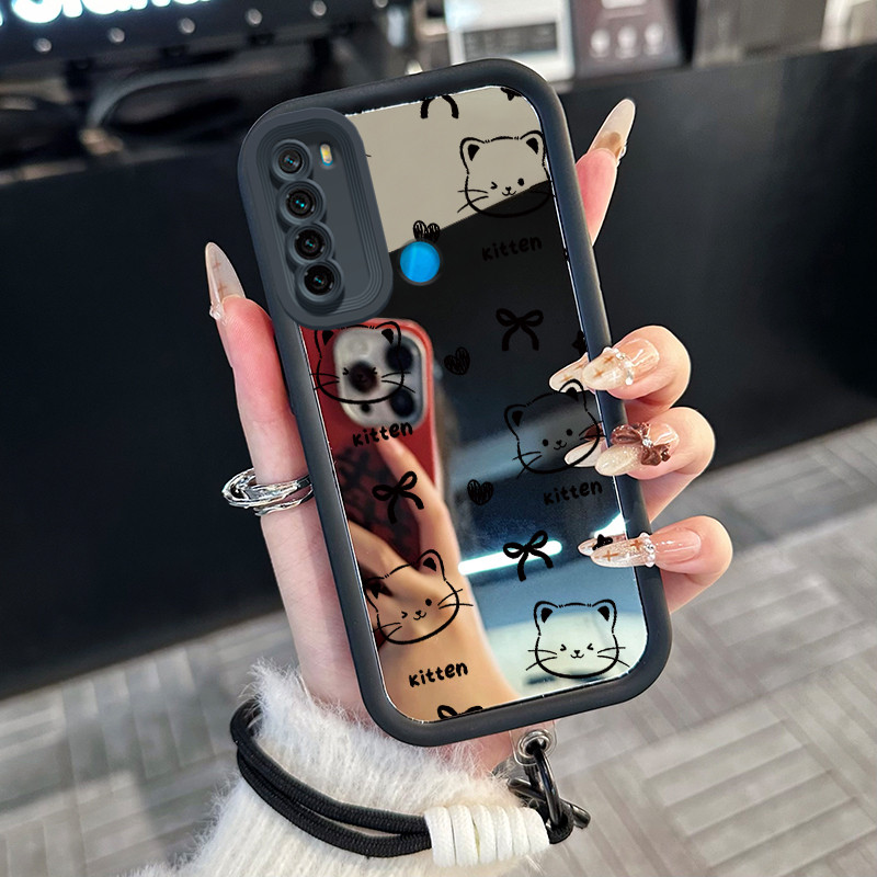 Casing Hp untuk Xiaomi Redmi Note 8 Note 8T Case Casing Kucing pola Silikon Softcase Kasing HP tali 