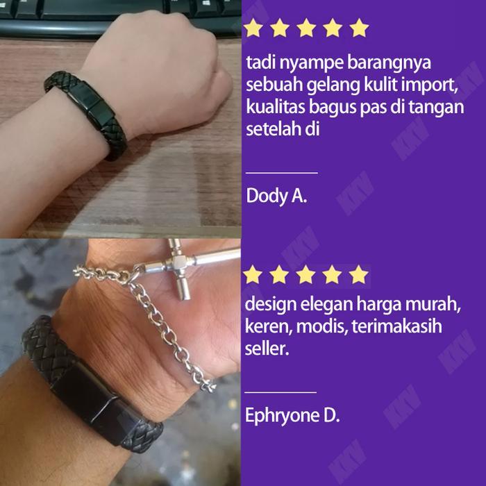 Hitam Gelang Perhiasan Pria Gelang Kulit Kepang Buatan Tangan, Gelang Hadiah Gesper Magnetik Besi