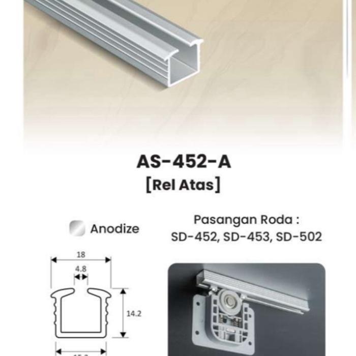 HUBEN RODA REL PINTU LEMARI SLIDING GESER SLOWMOTION HUBEN SD-452 -2PINTU /2METER