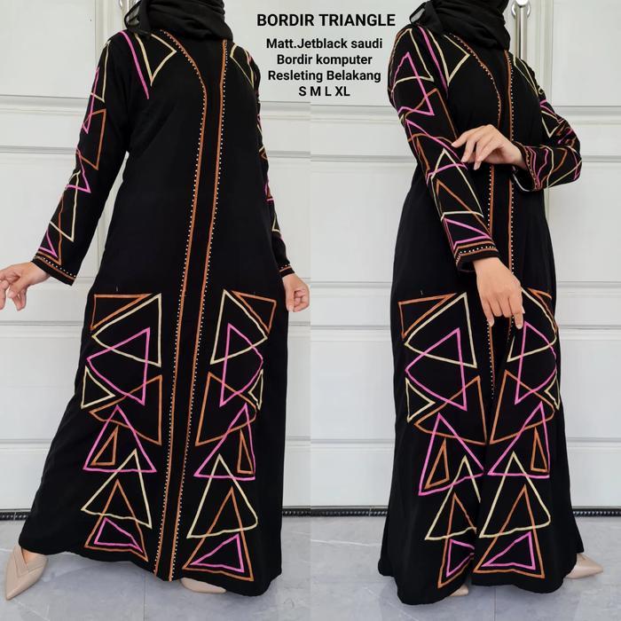 abaya gamis hitam bordir triangle jetblack