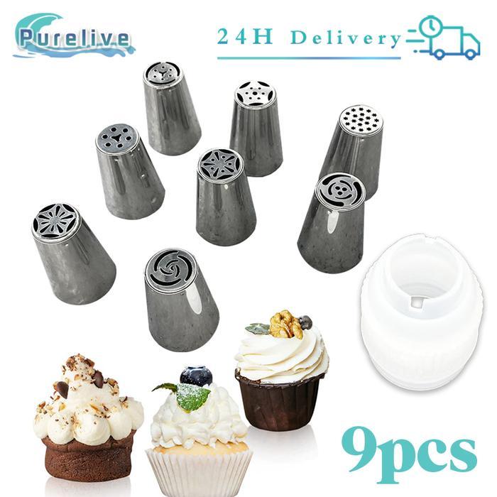Cypruz Living - 9Pcs/Set Sepuit Kue Dekorasi Cake Russian Icing Nozzle Spuit Rusian Cake Derator