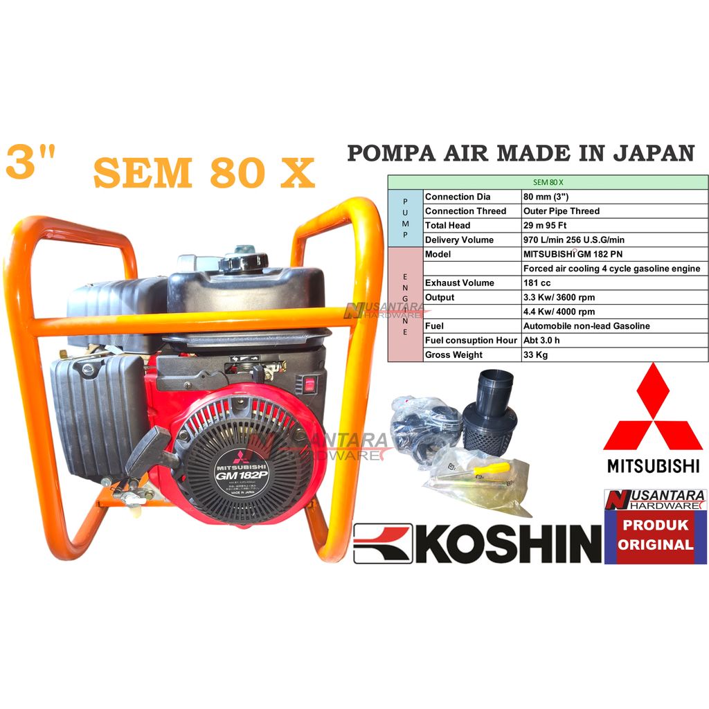 mesin pompa air irigasi 3" KOSHIN made in japan, pompa kolam 3" koshin,pompa sawah mitsubishi 3 inc 