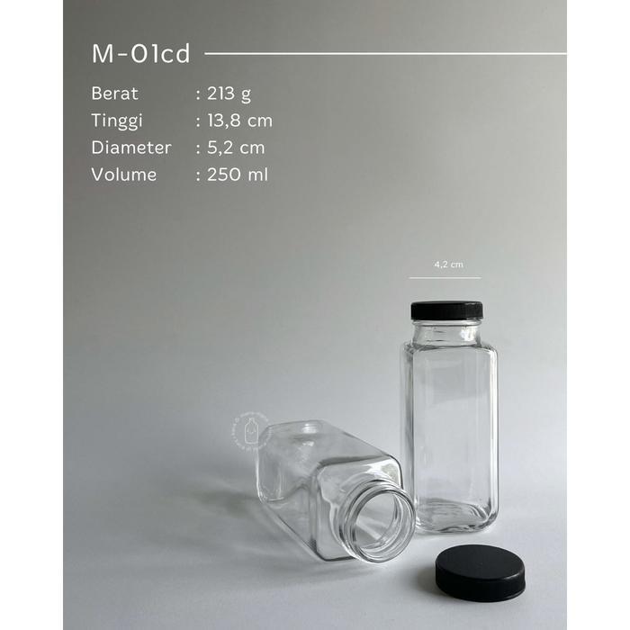 "New" Botol kaca 250ml - botol juice kopi - kotak