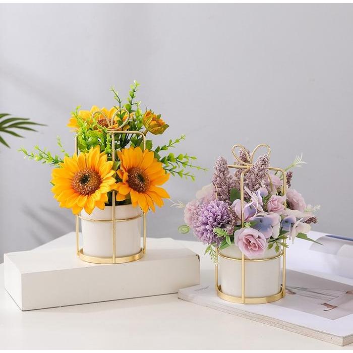 ARYA POTTED FLOWER / POT VAS PUTIH KERAMIK BUNGA ARTIFICIAL MEWAH UNIK