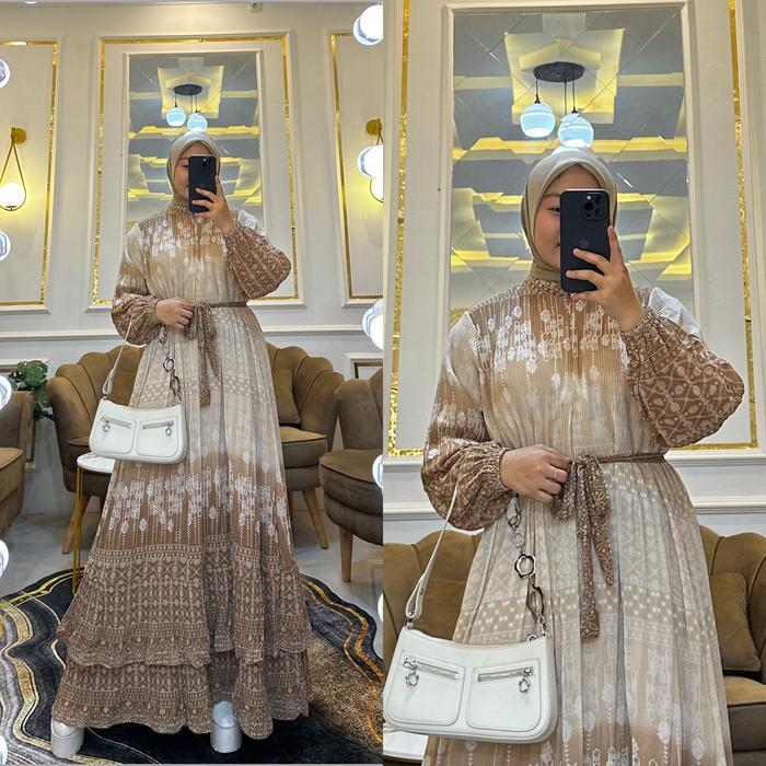 Gamis Ceruti Printing Plisket Premium Dress Plisket Viral IS