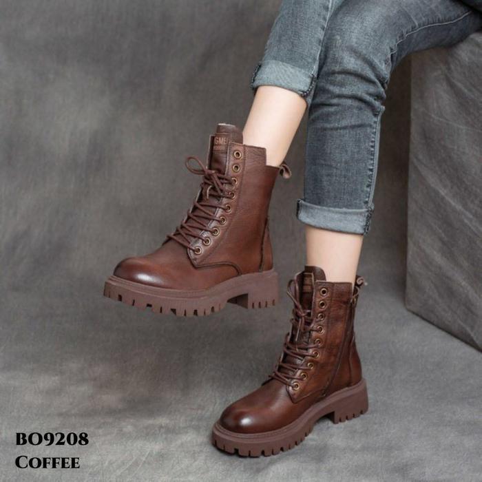 Aerostreet - Sepatu Boots Tinggi 4Cm Bahan Kulit Sintetis Warna Coffee Black Uk 36 37 38 39 40