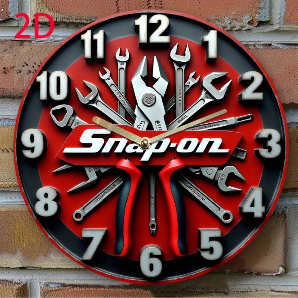 2D Snap on Metal Repair Tools Wooden Round Wall Clock Vintage Silent Quartz Clocks House Bedroom
