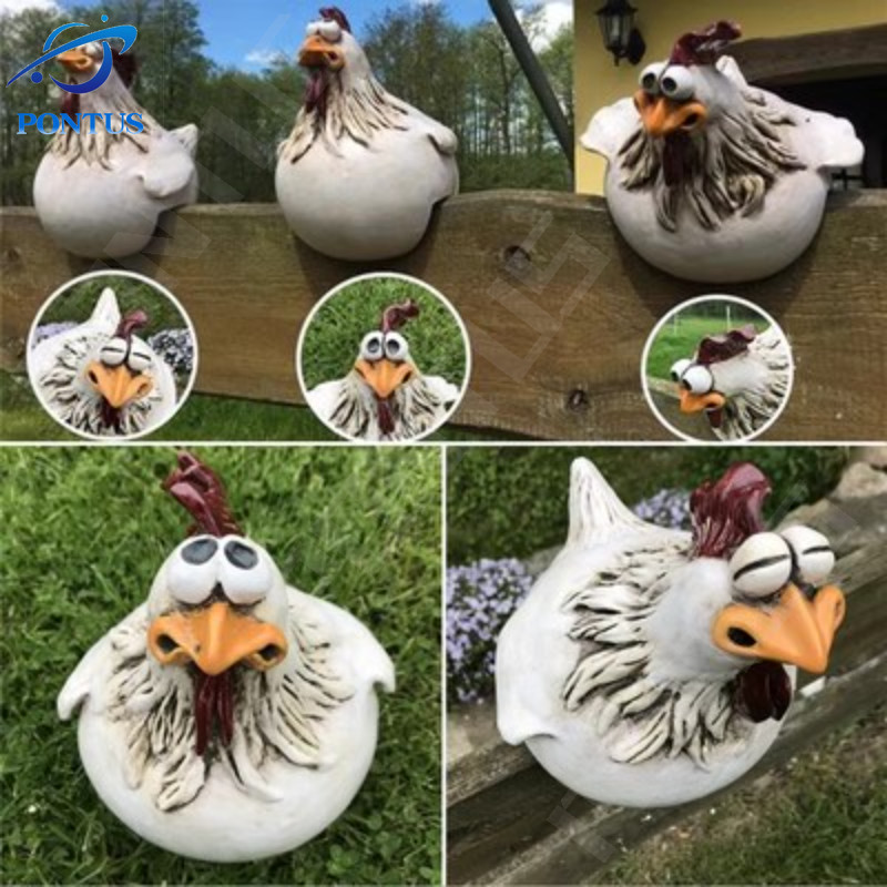 Dekorasi Pagar Ayam Lucu Resin Mata Besar Ayam Patung Taman Patung Halaman Pertanian Dekorasi Patung