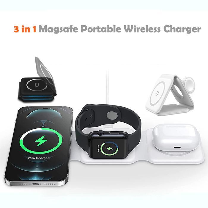 3 in 1 Magnetic Wireless Charger Pad Fast Wireless Charging Dock Station Foldable Portable Charger