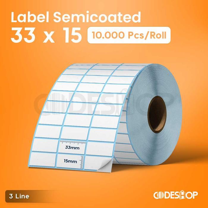 LABEL BARCODE 33 X 15 (3 LINE) KERTAS STICKER LABEL SEMICOATED 33X15