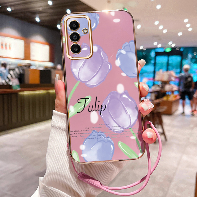 Casing Hp Untuk Samsung Galaxy A24 Case Ungu Tulip Pink Kekinian Penyepuhan Cesing silikon Kasing So