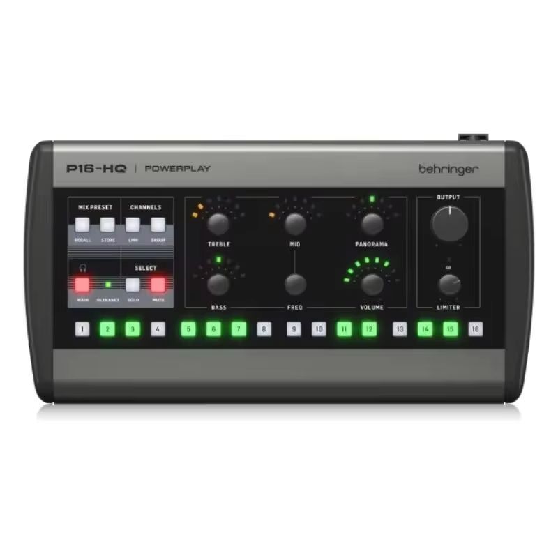 Behringer P16-HQ 16-Channel Personal Monitoring Mixer with 16 backlit channel select buttons for