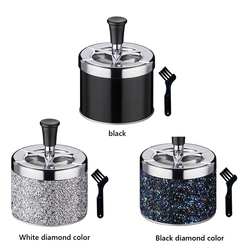 Push Down Ashtray with Lid Spinning Ashtray Windproof Self-Cleaning Ashtray Metal Car Ashtray for