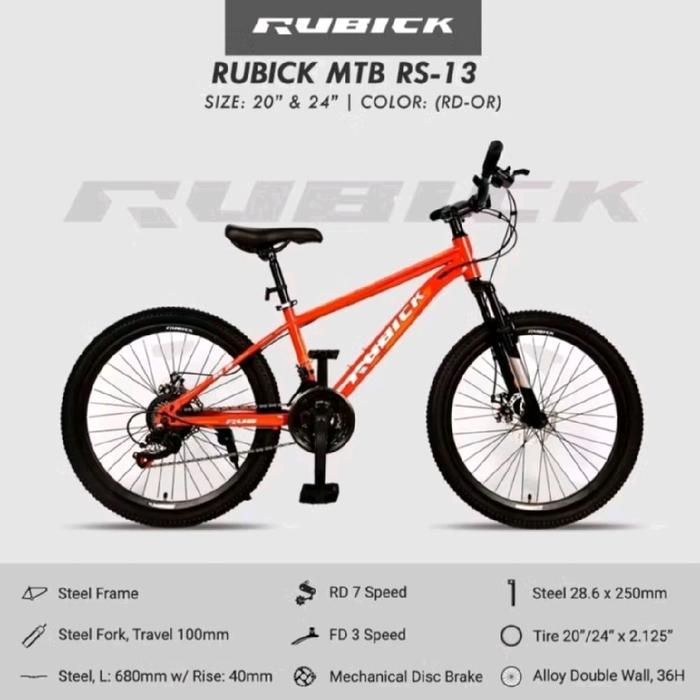 Mtb/Sepeda Gunung 26inch Rubick rem cakram depan belakang - oren