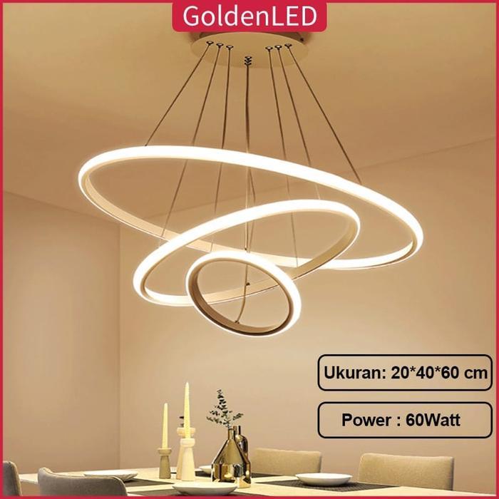 Golden LED Lampu plafon Lampu Gantung Minimalis Modern RUANG TAMU Lampu Gantung LED 3 Ring Modern
