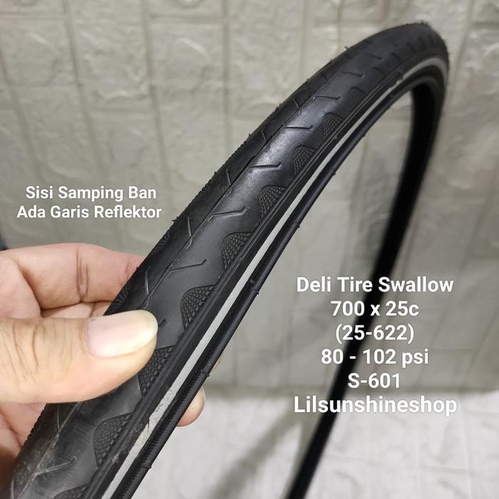 Ban Luar 700 x 25c Deli Tire 700x25c RLECTOR Hitam Garis Menyala Sepeda Roadbike Fixie 700c
