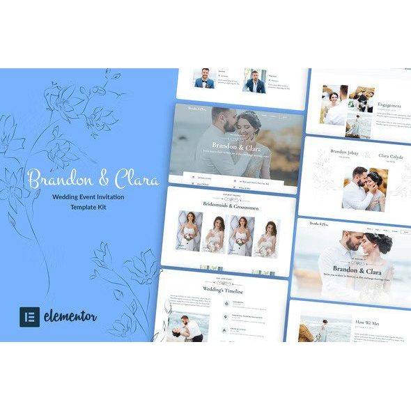 Brandon & Clara – Wedding Event Invitation Elementor Template Kit
