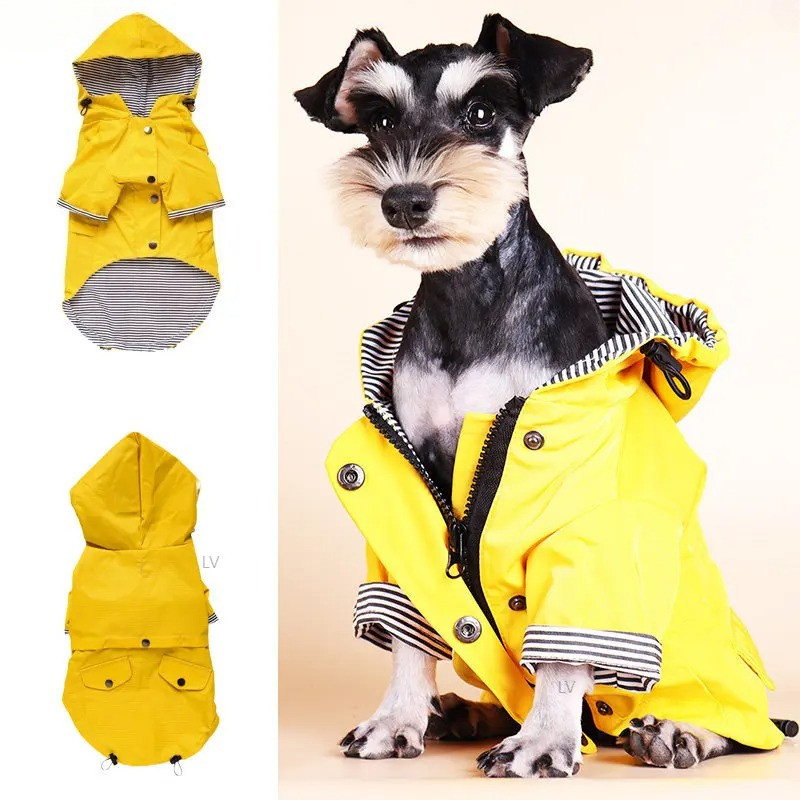 Pet Dog Yellow Raincoat with Pockets PU French Bulldog Clothes for Small Dogs Waterproof Puppy Coat