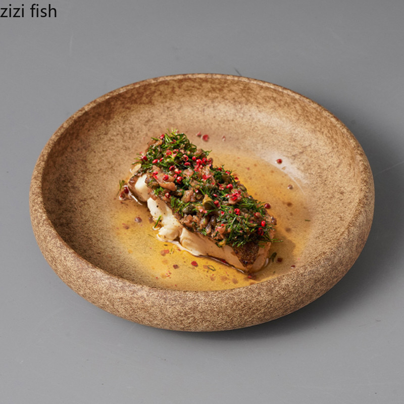 Vintage Kiln Changes Ceramic Deep Plate Restaurant Salad Plate Pasta Plate Dessert Plates Molecular