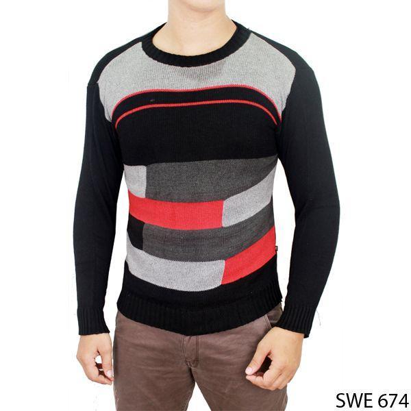 SWEATER RAJUT PRIA RAJUT HITAM KOMBINASI SWE 674 - GUDANG FASHION OFFICIAL STORE - KNITWEAR, BAJU